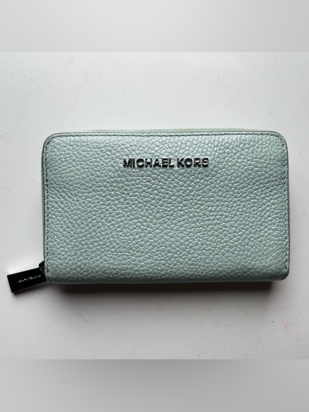 Michael Kors Small Light Mint Pebbled Leather Zip Wallet